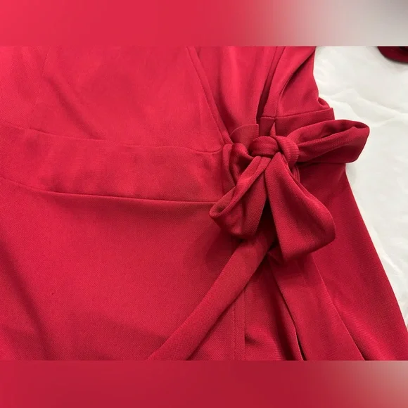 Ann Taylor LOFT Red Wrap Tie Front Short Sleeve Dress Sz 8 - Picture 5 of 8
